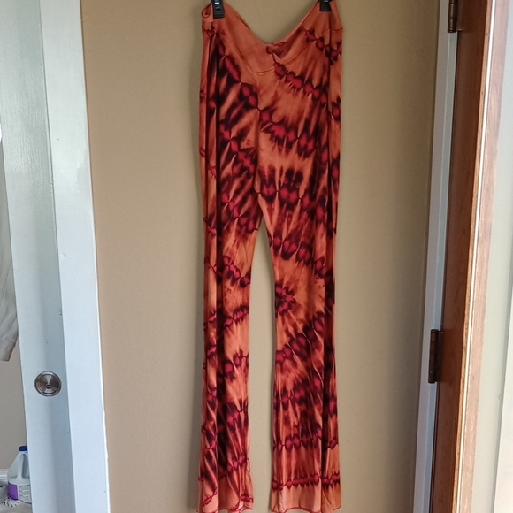 EARTHBOUND Pants - EARTHBOUND Fiery Tie-Dye Pants Wide Leg Flare Size XL